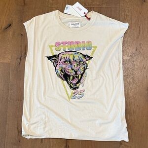 Zadig & Voltaire Cream Tee with Colorful Panther Graphic